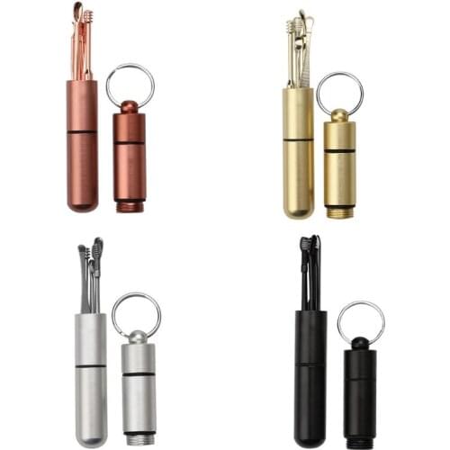 Y1UF 6Pcs Stainless Steel Earpick Set Ear Wax Curette Remover Spring Spiral Spoons Cleaning Tools with Waterproof Keychain Box