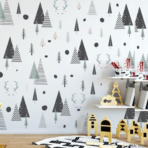 Nordic Forest Geometric Deer Triangle Wall Stickers for Living Room Bedroom Children Baby Room Decorative Kindergarten Cartoon