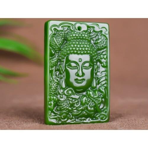 Natural Green Jade Buddha Head Pendant Necklace Chinese Hand-carved Charm Jadeite Jewelry Fashion Amulet Gifts for Women Men