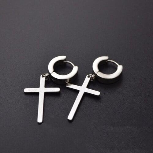 New Fashion Men Women Stainless Steel Metal Circle Cross Dangle Ear Studs Unisex Punk Jewelry Long Earrings Lovers Party Gifts