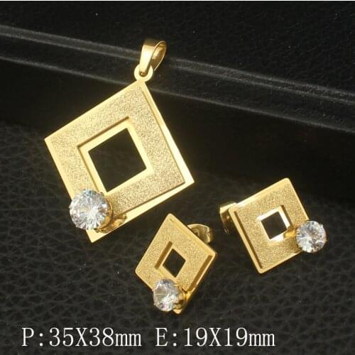 Newest Stainless Steel Fashion Geometric Jewelry Gold Color Pendant And Earrings sets for Women SFHZAABC