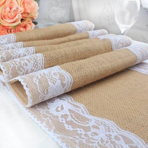 New 30cm x 275cm Jute Burlap Lace Hessian Table Runner Vintage Event Party Supplies Lace Table Runner for Wedding Accessories