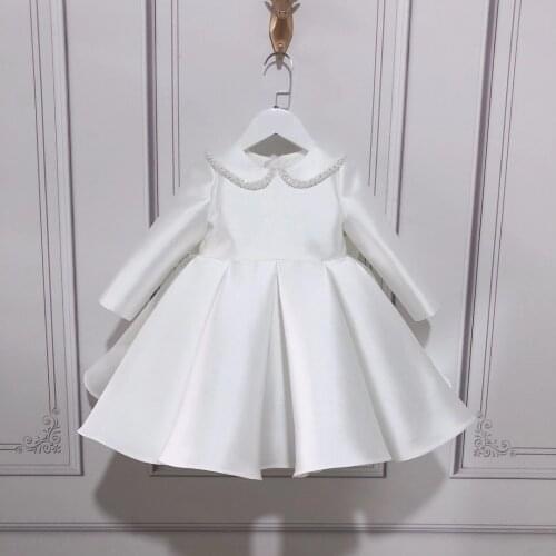 Baby Girl Baptism Dress Birthday Party Outfits Toddler White Satin Ruffles Christening Gown Wedding Evening Dresses for Newborn