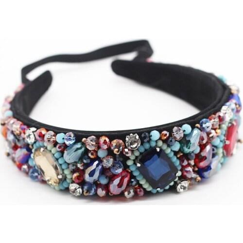 Geometric size Gem Hair band Baroque Headband Colored Gem Wild Fashion Temperament T Stage Catwalk Hair Accessories hair hoops