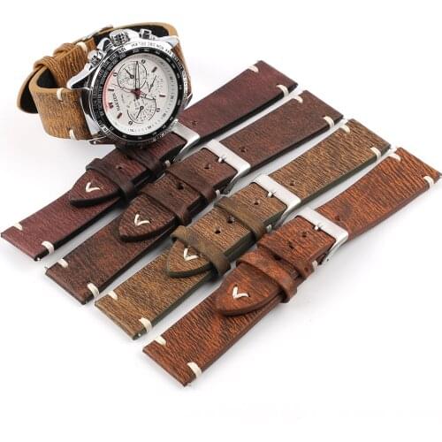 Hand Stitched Vintage Leather Watchband 18mm 20mm 22mm 24mm Distressed Look Watch Strap Distressed irregular Calfskin Wristband