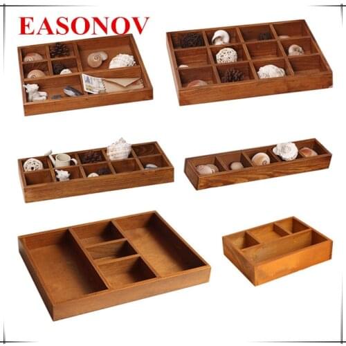 Retro Multifunction 3/5/6/7/8/10/12 Grid Wooden Storage Box Wood flower pots plate Craft Jewelry box Tea Coffee Box Element box