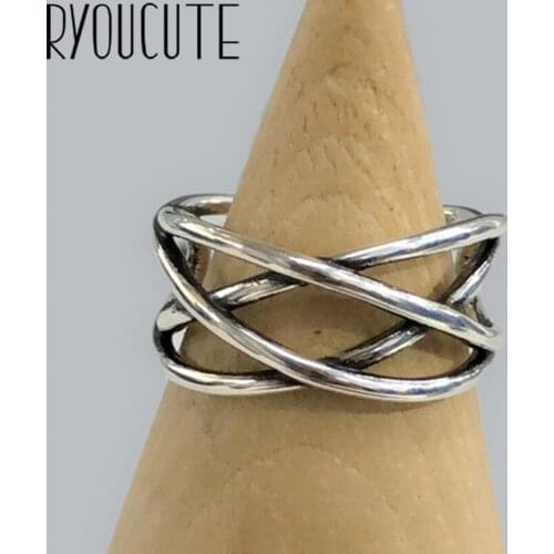 Luxury Brand Silver Color Cross Chains Line Rings for Women Antique Rings Wedding Jewelry Valentines Gifts