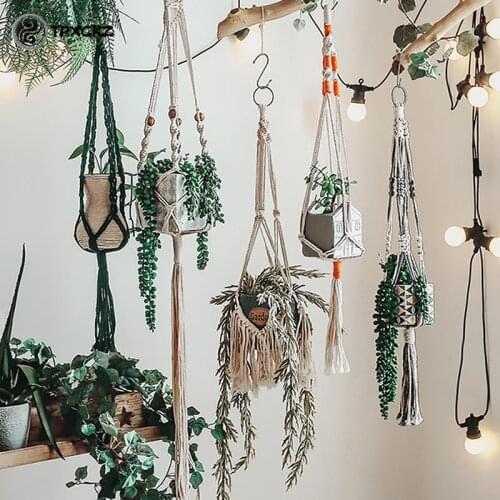 Handmade Macrame Flowerpot Net Vintage Hanging Basket Plant Hangers Garden Decor
