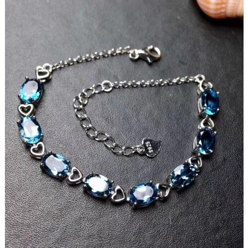 S925 silver natural blue topaz bracelet natural gemstone bracelet romantic Lovely Peach heart women girl party gift jewelry