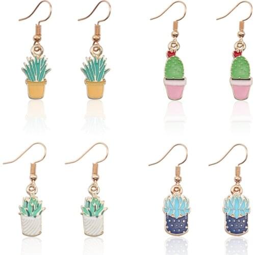 DIY Succulent Plants Earring Cactus Potted Plant Earrings For Women Colorful Drop Oil Pendant Eardrop Charms Jewelry