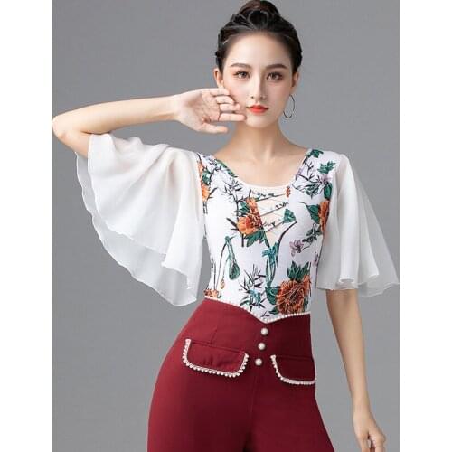 Mesh Ballroom Dance Tops Women Designer Clothes Latin Practice Wear Stage Costume Salsa Dancing Outfit Modern Dance Wear DL7974