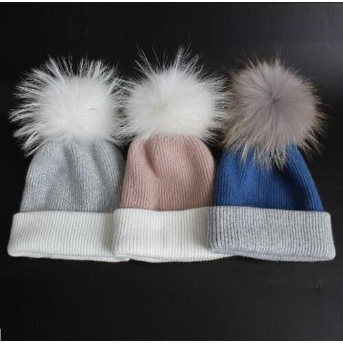 Thick Cashmere Women Hats for Winter Mens Fashion Beanies with Luxury Real Fur Pompoms