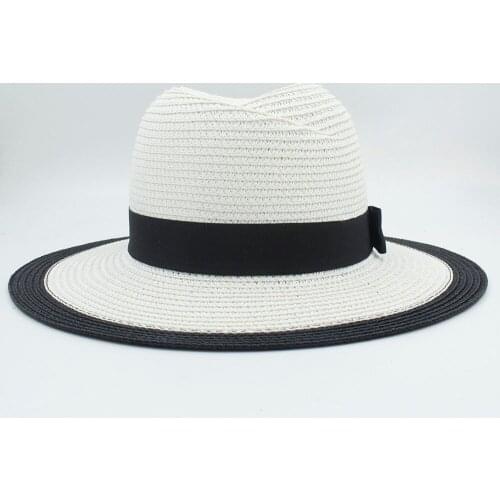 Classic Summer Women Men Toquilla Straw Fedora Hat Elegant QueenBig Wide Brim Panama Hat With Bowknot 45