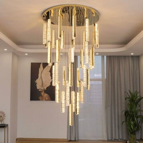 Modern LED Crystal Chandelier Light Chrome Long Staircase Luxury Designer Lamp Fixture AC110-220V Indoor Lighting