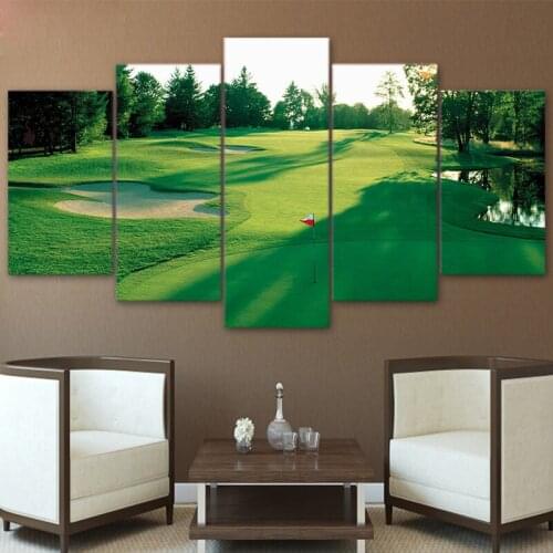 Modern Poster Home Decoration Wall Art Picture for Living Room Golf Course Green Land Painting Canvas Print 5 Pieces Frameless