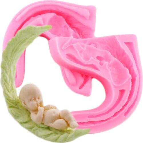 Sleeping Baby Leaves Silicone Mold Soap Resin Clay Candle Mould Fondant Cake Decorating Tools Candy Chocolate Gumpaste Moulds