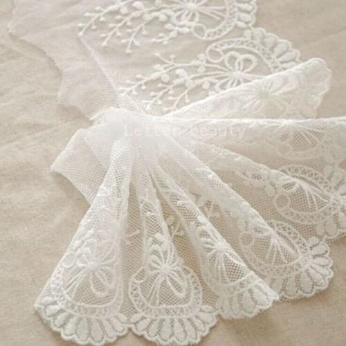 5Yard Width:13cm White Beige Stylish Cotton Embroidered Mesh Lace Garment laces Trims Trimmings DIY Sewing Accessories