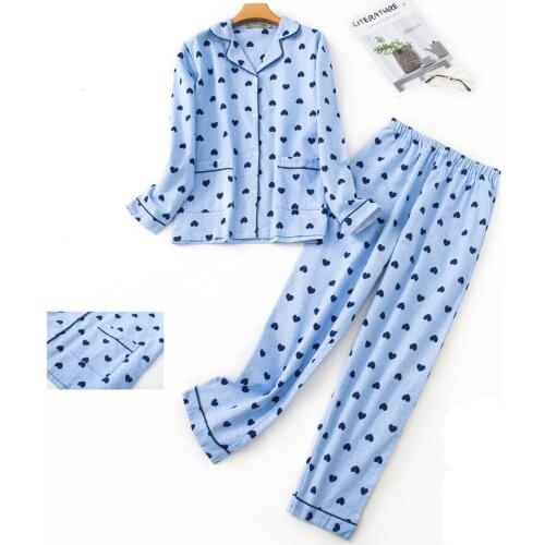 Top Pajamas Set 100% Cotton Winter Womens Pajamas Long Sleeve Shirt Pants 2Piece/Set Homewear Cartoon Warm Sexy Sleepwear