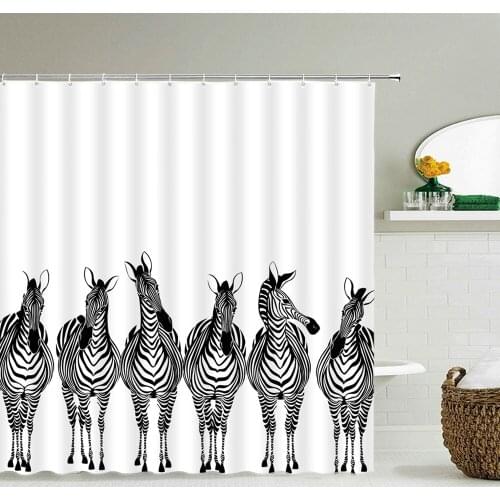 Waterproof Fabric Shower Curtain 3D Funny Zebra Print Bathroom Curtain with Hooks Decoration Black White Personality Bath Screen