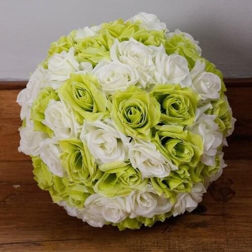 High quality 8''20cm Double color flower ball beige+light green Silk Rose Kissing Pomander Flower Ball Wedding Party supplies