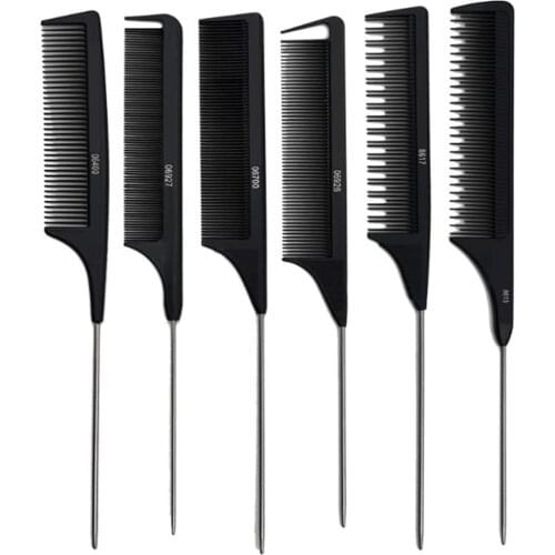 High Quality Heat Resistant Salon Black Metal Pin Tail Antistatic Comb Hard Carbon Cutting Comb Hair Trimmer Brushes