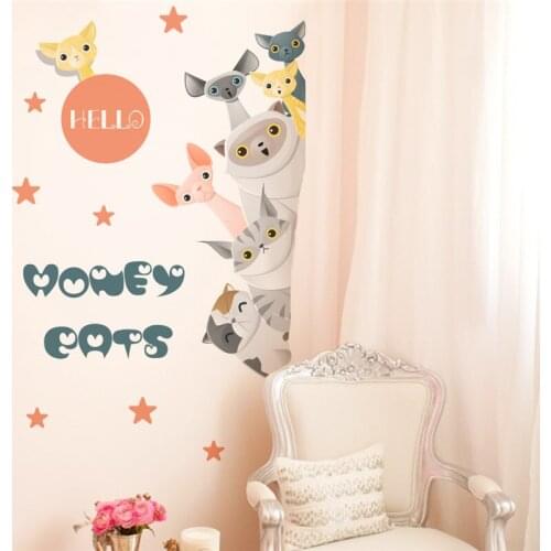 Funny Cats Wall Stickers Home Decoration Diy Cartoon Kitten Animals 3d Mural Art Childrens Kids Room Decorative PVC Decals