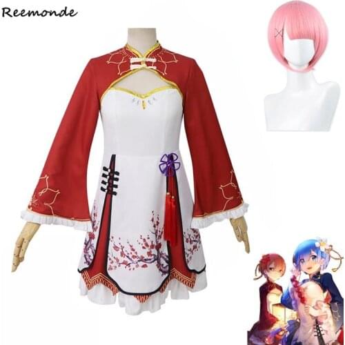 Anime Re:Life in a different world from zero Ram Cosplay Costumes Women Girls Rem Cheongsam Outfit Uniform Halloween Carnival