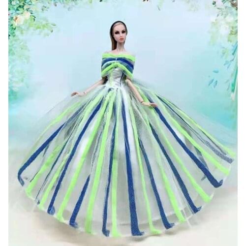 1/6 Blue Green Striped Princess Dress Doll Clothes for Barbie Doll Outfits Clothing Wedding Gown Vestido 11.5" Dolls Accessories