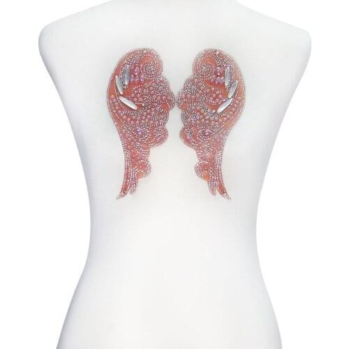 1pair Mirror Pair Beads Hotfix Rhinestones Iron on Crystal Applique Lace Fabric Patches Clothes Decorated Craft Sewing T2281