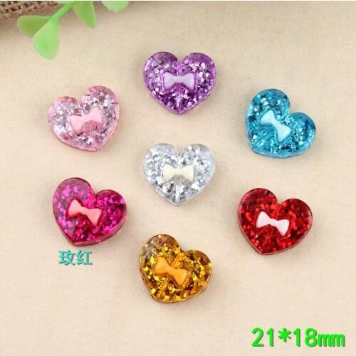 10pcs 21*18mm Peach love DIY resin heart charms flashing powder sequins Earrings accessories mobile phone shell beauty material