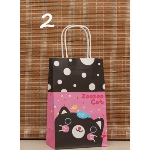 10PCS cartoon ZOOZOO cat kraft paper bag with handles 21*13*8cm Childrens day Festival gift bags baby birthday Paper bags