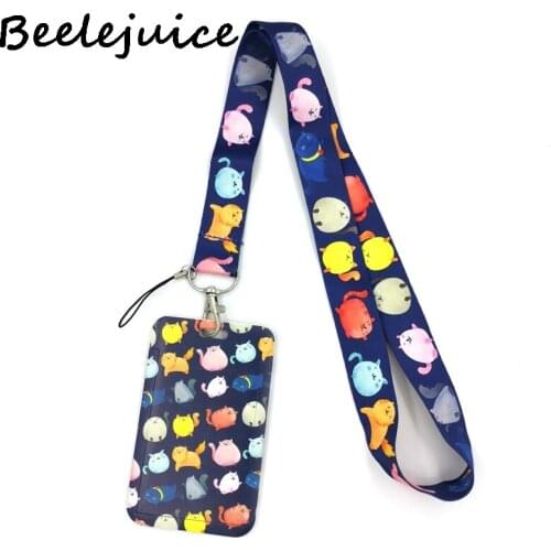 12sets Cartoon Colorful Cats Art Cartoon Anime Fashion Lanyards Bus ID Name Work Card Holder Accessories Decorations Kids Gifts