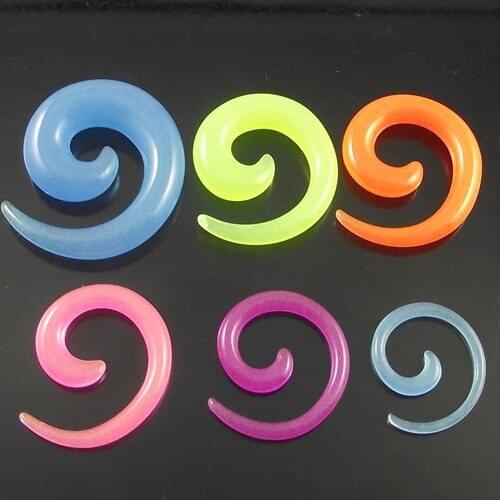 120pcs Free Shipping Mixed Candy color Ear Expander Fashion snail ear protector Glow In The Dark Flesh Tunnel Earring Ear Plug
