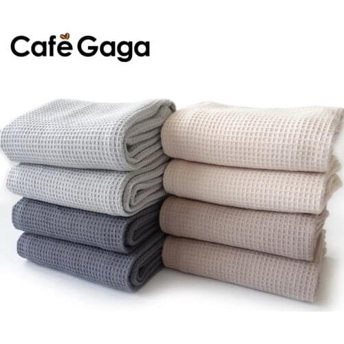 2021 New Japanese Waffle Tea Towel Pure Color Cotton Absorbent Kitchen Napkin Coffee Bar Superfine Fiber Cleaning Towel 45*65cm