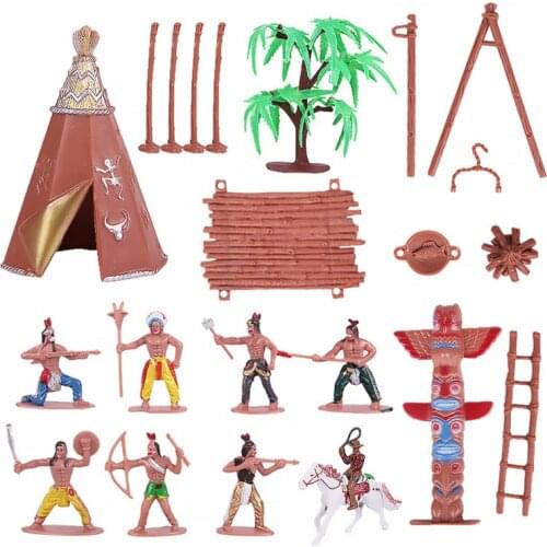 43pcs Indian Model Building Decoration Toys Practical Abundant Creative Indian Model Western Cowboy Carriage Model Kids Gift