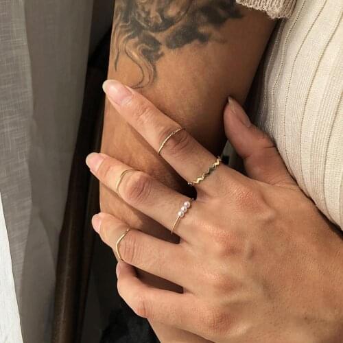 5Pcs/set Female Chic Stackable Bohemian Rhinestone Wave Thin Midi Rings Knuckle Ring Jewelry Womens Ring Accessory