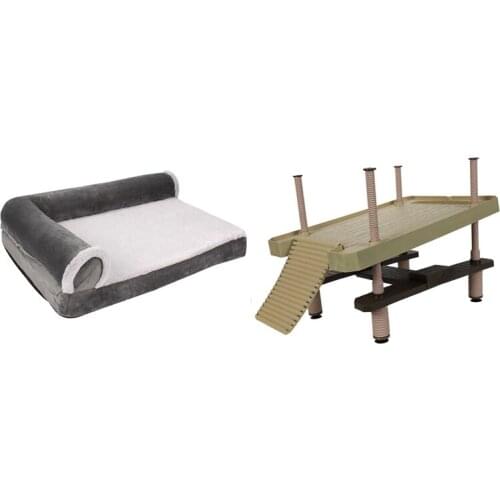 Promotion! Reptile Large Turtle Square Pier Platform with Plush Orthopedic L-Shaped Recliner Dog Bed