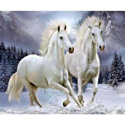 Round drill 5D Diamond Painting Diamond Mosaic Environmental Crafts Full Diamond Embroidery 2 Horse Waterfall Home decor