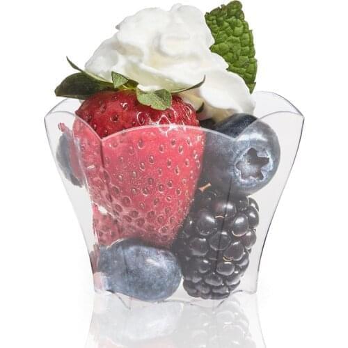 Free Shipping Party Wedding Supplies, 62*43mm/70ml Disposable Plastic Tableware Clear Mini Dessert Flower Cup, 100/Pack