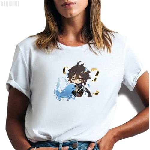 Genshin Impact T Shirts Women Men Y2k Aesthetic Kawaii Clothes Zhongli Hutao Venti Printed Streetwears Tops Summer Short Sleeve
