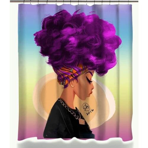 Fashion African Woman Pattern Waterproof Polyester Fabric Shower Curtain Set Non Slip Rugs Carpet for Bathroom Toilet