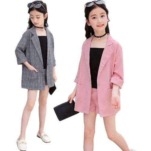 Teenage Girls Clothing Set Summer Gray Pink Jackets Shorts Tracksuit 3pcs School Uniform Girls Clothes Children Outfits 10 Year