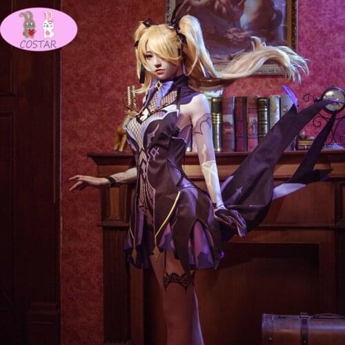 Anime Genshin Impact Fischl Cosplay Costume Game Suit Purple Dress Uniform Halloween Party Outfit For Girls Or Custom Made New