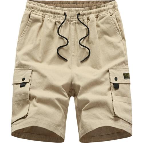 Summer Outdoor Large Mens Loose Casual Shorts Youth Cotton Breathable Overalls Elastic Waistband Army Green Cargo Pants M-5XL