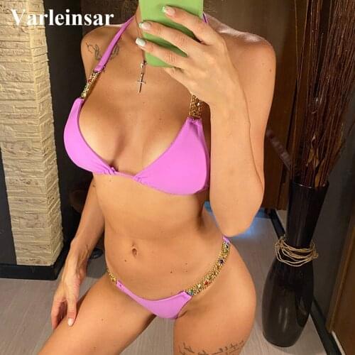 Luxy Shiny Jewelry Rhinestone Halter Bikini Female Swimsuit Women Swimwear Two-pieces Bikini set Bather Bathing Suit Swim V3046