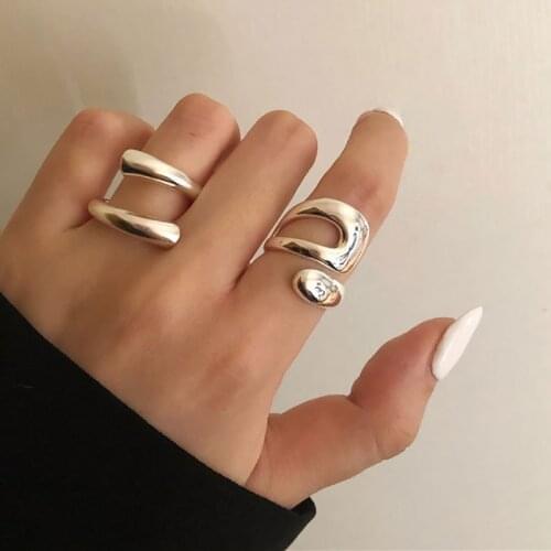 Minimalist Silver Colour Ring for Women Fashion Creative Hollow Irregular Geometric Rings Set Birthday Party Jewelry Gift