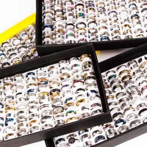 Wholesale lots bulk 100pcs ring set men women unisex stainless steel gold silver black mixed styles fashion rings jewelry