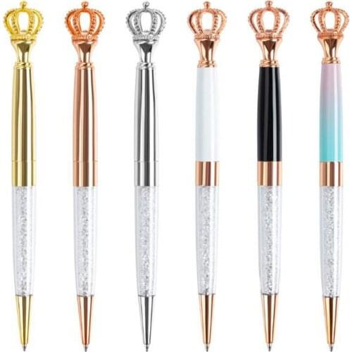 New Creative Rhinestone Crystal Ball Pen Crown Metal Pen School Stationery Office Supplies Gifts