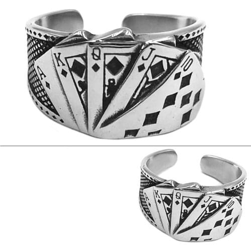 Wholesale Poker Straight Flush Square Ring Stainless Steel Jewelry Classic Punk Square Flush Gambler Biker Mens Ring SWR0832A