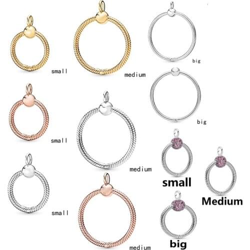 2019 New 100% 925 Sterling Silver Moments O Carrier Medium O Pendant Necklaces Rose Gold Small O Charm Women Jewelry Set Gift